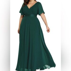 Ever pretty Esmerald green chiffon maxi dress flutter sleeves formal 2XL